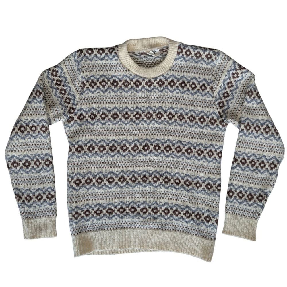 Vintage 4 Wheel Drive Cream Blue Pastel Knit Crew Neck Long Sleeve Sweater
